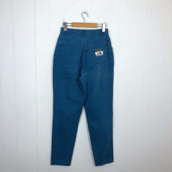 Vintage High Waisted Teal Denim Jeans Sz 28 - Picture 7 of 11